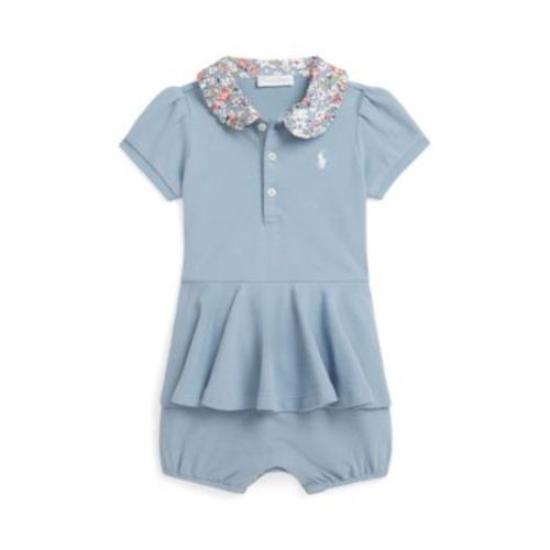 Baby Girls' Contrast-Collar Mesh Bubble Shortall