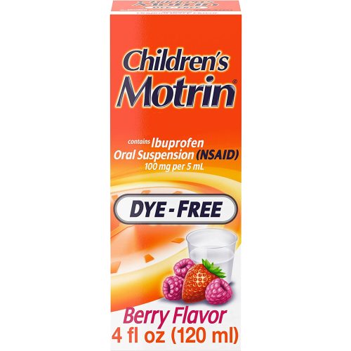 Motrin Children's Oral Suspension 100mg Ibuprofen Medicine, NSAID Fever Reducer & Pain Reliever for Minor Aches & Pains Due to Cold & Flu, Dye Free, Alcohol-Free, Berry Flavored, 4 fl. oz