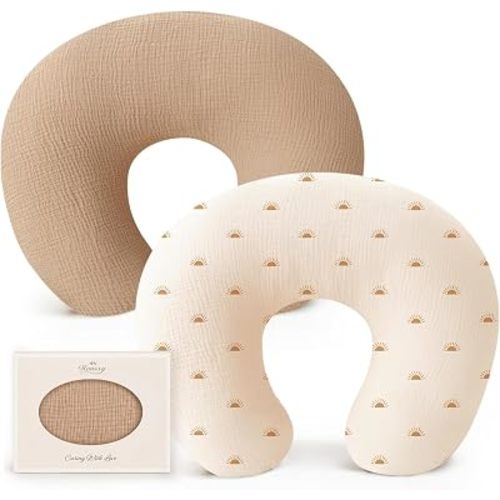 Konssy 2-Pack Muslin Nursing Pillow Covers, Sun Soft Slipcover for Baby