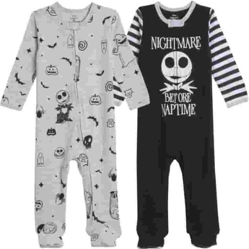Disney Jack Skellington Newborn-Infant, 2 Pack Zip Sleep N' Play, Halloween Pajamas Onesie, Sally Kids Clothes Sleeper
