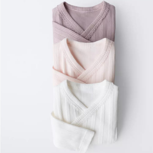0-6 MONTHS/ THREE-PACK OF LONG SLEEVE BODYSUITS WITH KIMONO COLLAR - Pink | ZARA United States