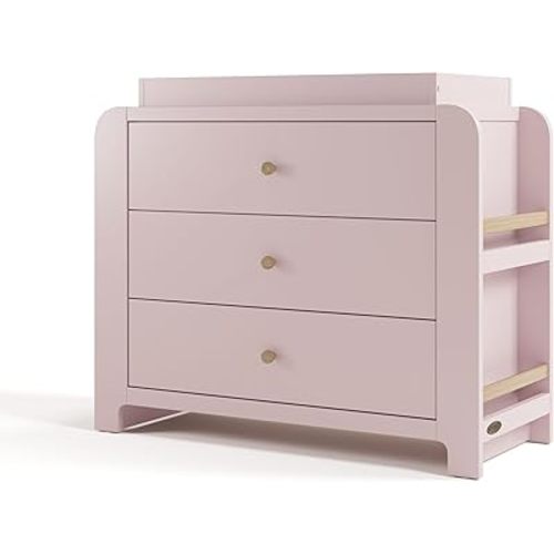 Graco Read-with-Me 3 Drawer Chest with Bookshelves and Removable Changing Topper (Blush with Driftwood) - GREENGUARD Gold Certified, Nursery & Kids' Bedroom Wood Chest with Spacious Storage