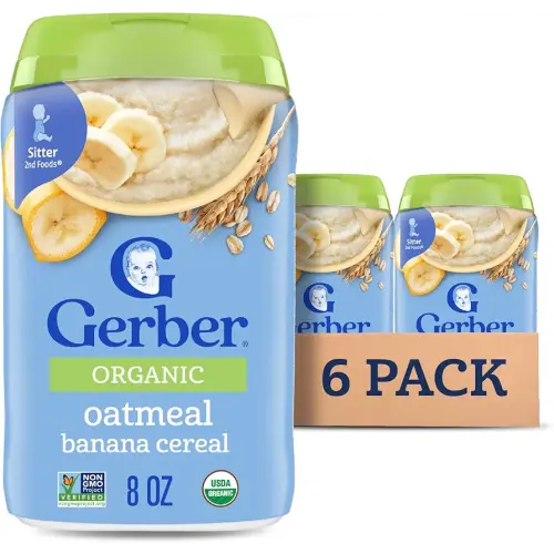 Gerber Baby Cereal Organic 2nd Foods, Grain & Grow, Oatmeal Banana, 8 Ounce (Pack of 6)