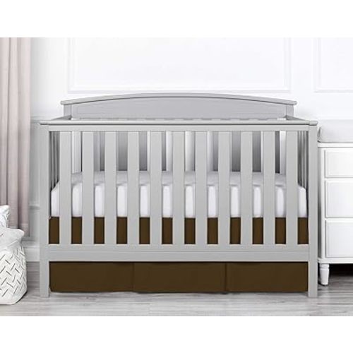 Crib Pleated Bed Skirt, 100% Egyptian Cotton 800 Thread Count, Crib Size (28" x 52"+16") Inch Drop Toddler Bed Skirt for Baby Boys or Girls - Chocolate Solid