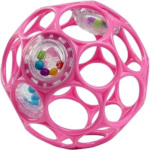 Bright Starts Oball Easy-Grasp Baby Rattle Ball, Pink, Ages Newborn and Up, 4 Inches