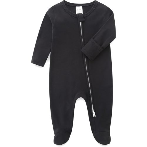 Baby Romper 100% Organic Cotton Pajamas One Piece Long Sleeve Zipper Footie Onesie for 0~12M Baby