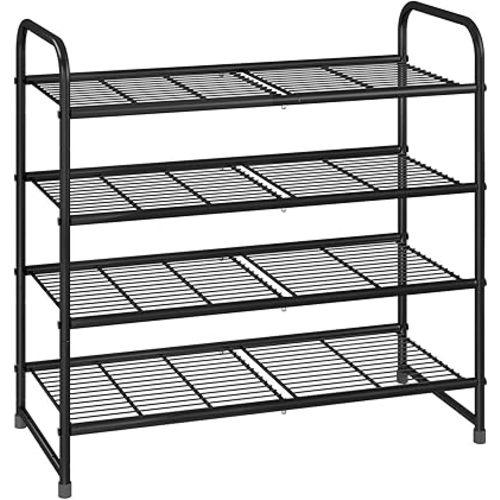 Simple Trending 4-Tier Stackable Shoe Rack, Expandable & Adjustable Shoe Organizer Storage Shelf, Wire Grid, Black