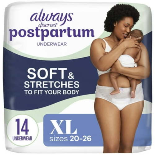 Always Discreet Postpartum and Adult Incontinence Underwear for Women, Size XL, Maximum Protection, 14 CT