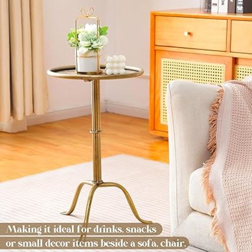 1 Pcs Metal Martini Table Pedestal Small Side Table 12.5 x 12.5 x 20.6 Inches for Living Room Bedroom (Bronze)