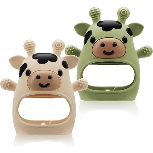 2 Pack Baby Teething Toys for 3-6 6-12 Months, Food Grade Silicone Infant Teether Mitten, Baby Essentials Teething Relief, Newborn Essentials Chew Toys for Sucking Needs