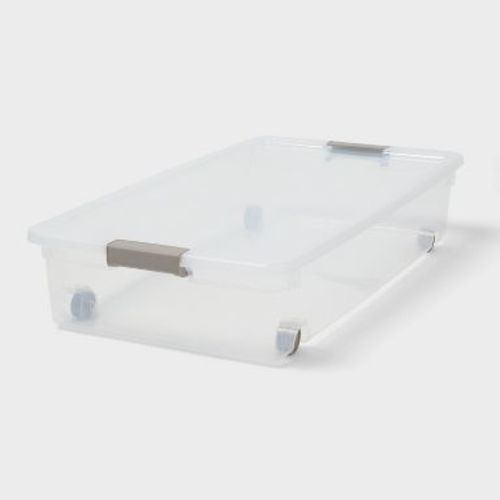 60qt Latching Clear Storage Box with Gray Latches - Brightroom™