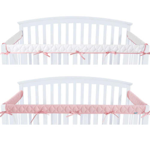 Moonsea Crib Rail Cover for Teething – Soft Padded Crib Rail Protector | Crib Teething Guard, Bite Guard & Crib Rail Guard for Baby Toddlers, Pink & White