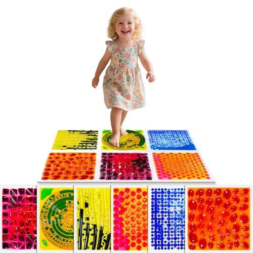 Liquid Sensory Floor Tiles for Kids Ages 3+ – 11.8" Step-On Toys with Color Flow Effect & Textured Non-Slip Base – for Classroom Use, Sensory Play Zones or Focus Corners (6-Pack)