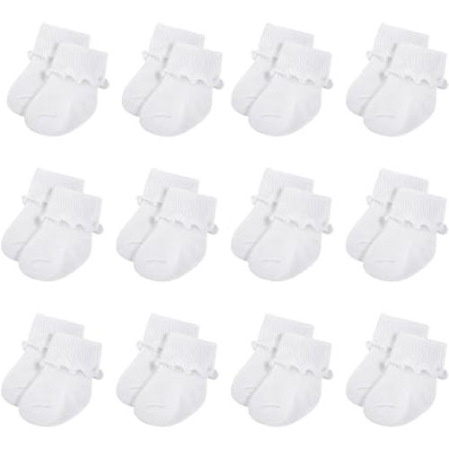 Toulite 12 Pairs Preemie Socks Girls and Boys Premature Ruffle Turn Cuff Cotton Socks Hospital Nicu