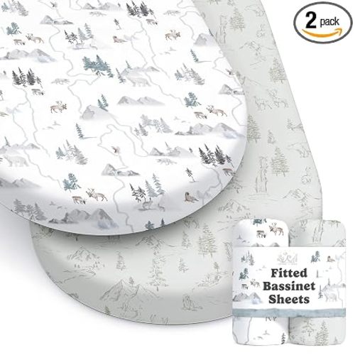 Sorrel + Fern Baby Bassinet Sheets 2-Pack, Fitted Soft (Arctic Journey)