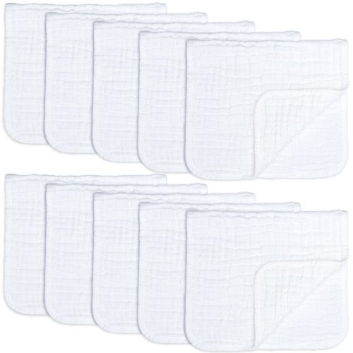Muslin Burp Cloths 10 Pack 100% Cotton Hand Washcloths 6 Layers Extra Absorbent and Soft by Comfy Cubs