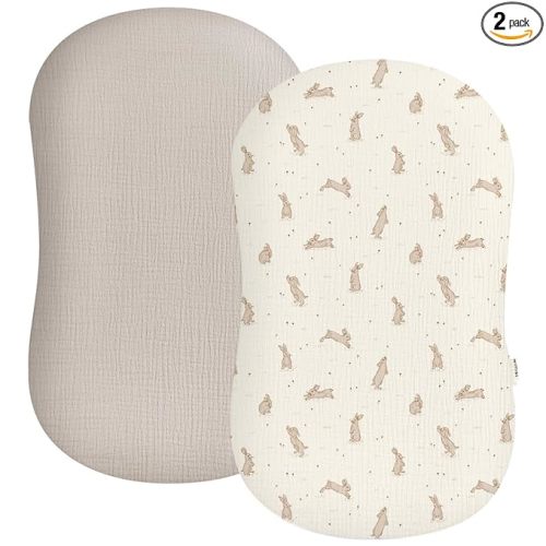 Baby Lounger Cover 2 Pack, Muslin Cotton Infant Lounger Cover, Covers Only | Hopping Bunnies, Soft Breathable Muslin Cotton, Designed for Newborn and Infant Lounger Cover Boy and Girl, Envelope Closure