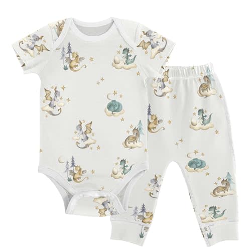 vvfelixl Baby Clothes Set - Cute Cartoon Pattern Bodysuits & Pants Set - Unisex 0-24 Months