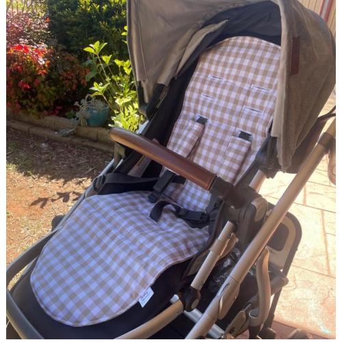 Beige Gingham Universal Pram Liner with Shoulder Straps