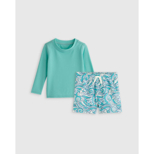Swim Trunk and Rash Guard Set - Baby in Waves