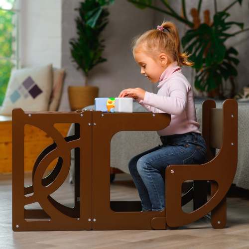Brown Learning toddler tower with back & table, Step stool 2in1