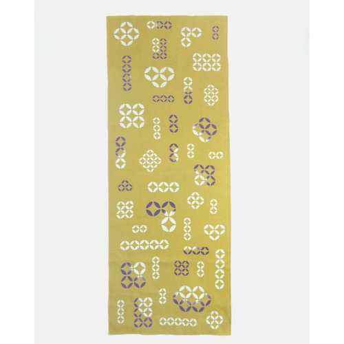 Tenugui, Chusen-Zome, Kissho, Yellow with White & Purple Shippou (Seven Treasures)