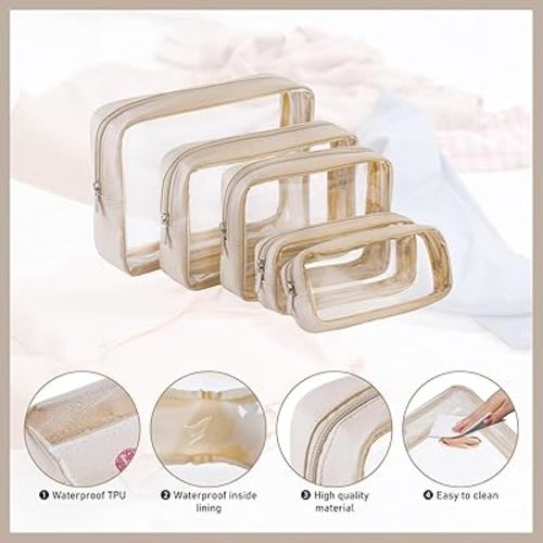 Amazon.com | Remobia Hicol TSA Approved 5-Piece Diaper Bag Organizer Pouch Set Clear Waterproof TPU Kids Toiletry Storage Set Travel Packing Clutch Cube Bags for Baby Nursing(Cream leather) | Packing Organizers
