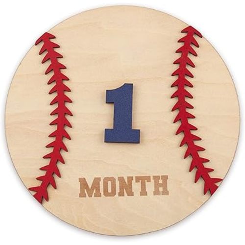 Baby Monthly Milestone, Wooden Baby Milestone Signs, Monthly Milestone Wood Discs, Baby Milestone Discs (Baseball)