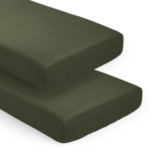 Woodland Camo Collection Boy Girl 2 Pack Fitted Crib Sheets Solid Dark Green Hunter Forest Solid Color Olive for Rustic Deer