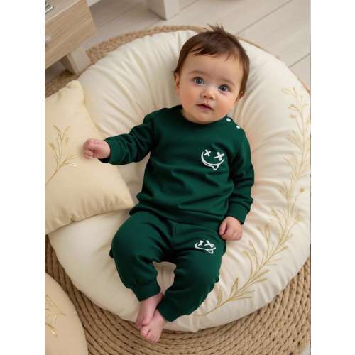 SHEIN Newborn Baby Cartoon Smiling Face Print Long Sleeve Top And Pants Set