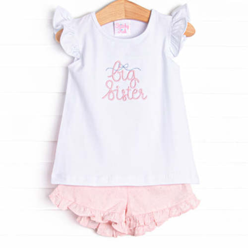 Big Sister Embroidered Short Set, Pink – Stitchy Fish - 4T