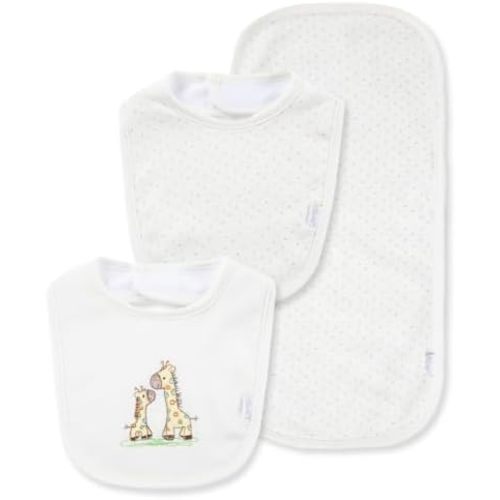 Little Me Clothes for Baby Boys’ and Girls’ 2 Bibs and 1 Burp Cloth Set, Soft Cotton Feeding Essentials with Velcro Closures