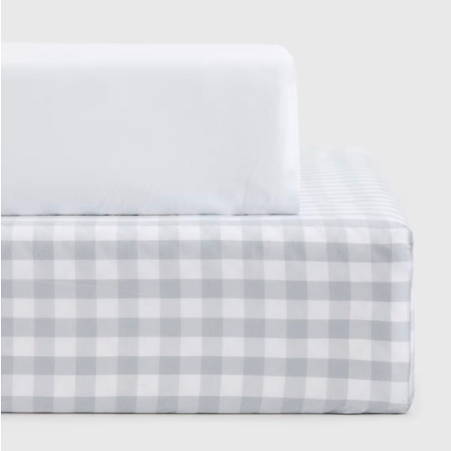 Organic Percale Gingham Crib Sheet 2-Pack in Blue Fog
