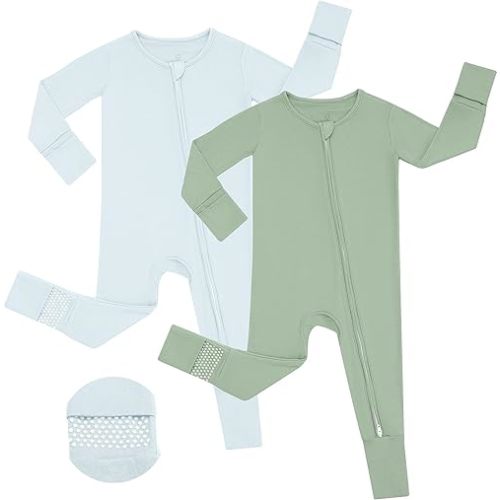 JunNeng Viscose from Bamboo Sleeper with Mittens, 2 Way Zipper Baby Boy Pajamas, Non Slip Sleep'N Play Romper