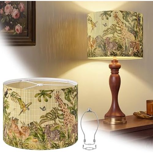 Boho Bamboo Jungle Wildlife Lamp Shade for Table Lamp, Floor Lamp