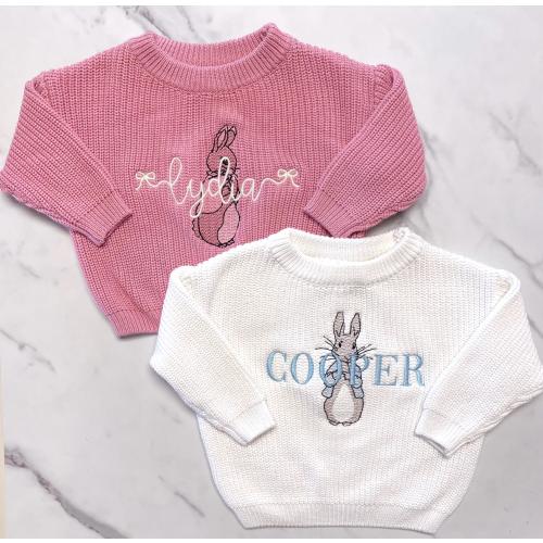 Peter Rabbit Birthday Sweater - Personalized Easter Bunny Knit Baby Outfit