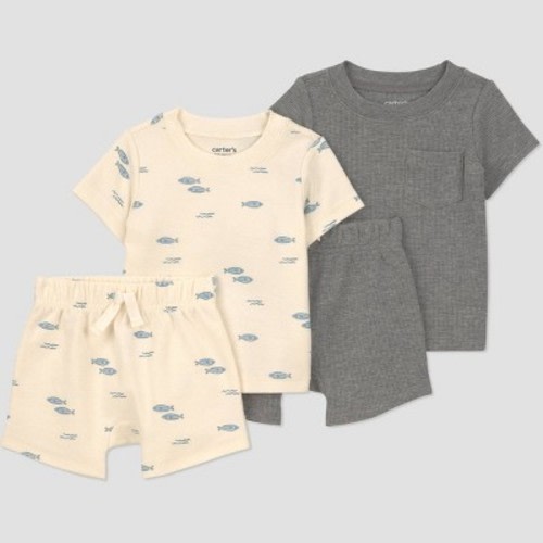 Carter's Just One You® Baby Boys' 4pc Fish T-Shirt and Shorts Set - Gray 3M