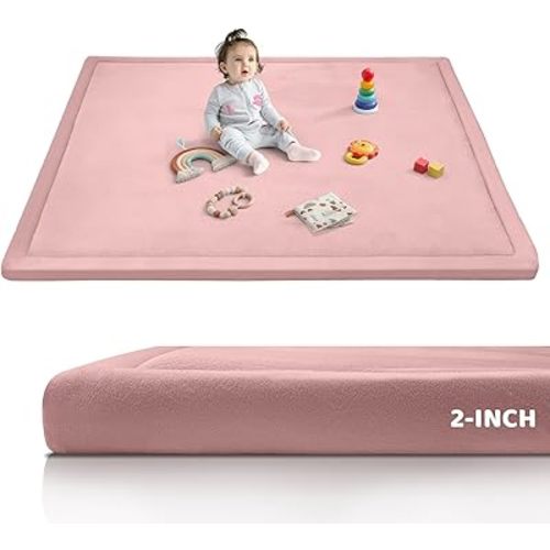 2-Inch Extra Thick Baby Play Mat for Floor, 59"x39" Large Ultra Soft Pink Rug, Nursery Rug with Powder-Free Memory Foam & Non-Slip Base for Tummy Time, Perfect for Baby Girl Room Decor