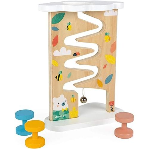 Janod Pure 4 pc Wooden Pastel Bee & Bear Ball Track - Ages 12+ Months - J05153