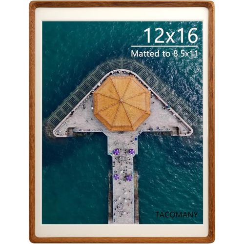 Handcrafted Natural Wood Picture Frame with Mat for Wall and Tabletop display (Teak, 12x16 matted to 8.5x11)