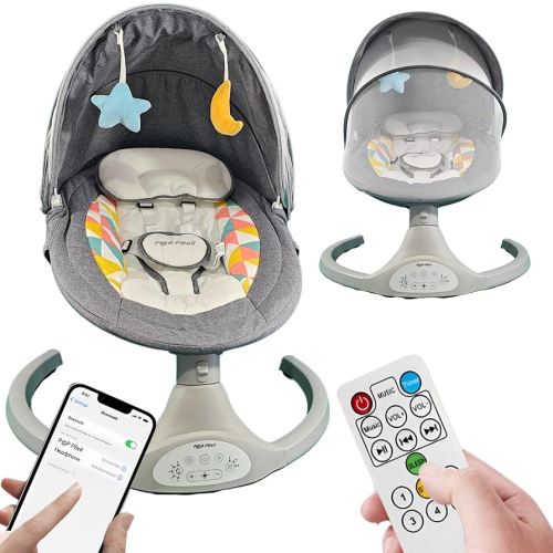 “5‑Speed Electric Baby Swing with Bluetooth Music, Remote & Timer – Portable Infant Bouncer for Newborns to 12 kg – Memory‑Foam Seat, Silent Motor & 5‑Point Harness”(Gray)