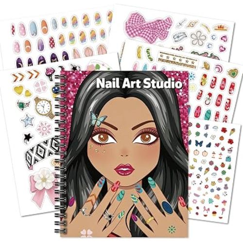 FUNCLASS Nail Art Sticker Dress Up Book for Girls, Coloring & Activity Book