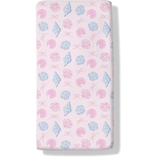 Pink Blue Coastal Ocean Baby Boys Girls Crib Sheets Summer Starfish Seashells Bows Beach Baby Sheet Sea Ocean Fitted Crib Mattress Cover for Standard Crib & Toddler Bed Mattress 28"x52"