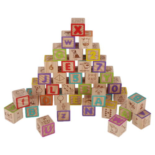 Spark Create Imagine Wooden ABC Blocks 40 Pieces for Learning Alphabet Numbers Shapes