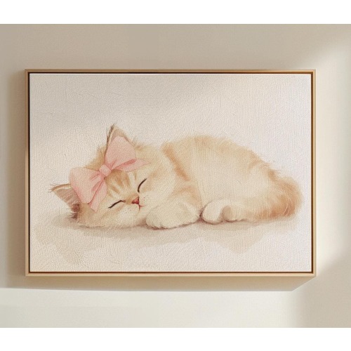 Watercolor Sleeping Kitten Painting Print | Cute Cat Wall Art | Fluffy Kitten Art | Baby Room Decor | Cat Lover Gift | Animal Nursery Art