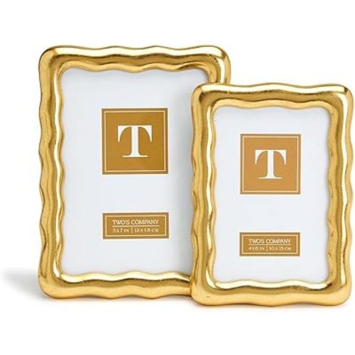 Two's Company Golden Ore Set of 2 Photo Frame in 2 Sizes: 4" X 6" & 5" X 7"