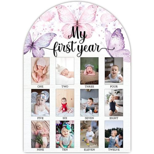 SIXEIGHT My First Year Photo Board, Butterfly Baby Milestone Signs, 12 Months Wooden Picture Frame, Nursery Gender Neutral Gifts for Girl Boy, Best Gifts for 1st Birthday Baby Shower Decorations-A01