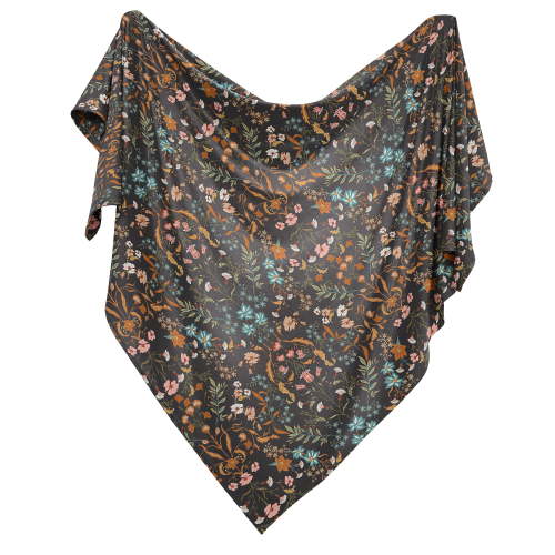 Sweet Jojo Designs Boho Floral Wildflower Black and Orange Girl Swaddle Blanket