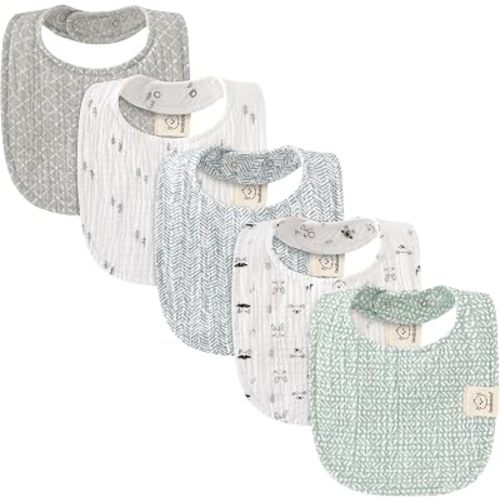 KeaBabies 5-Pack Muslin Baby Bibs for Drooling and Teething (Nordic)
