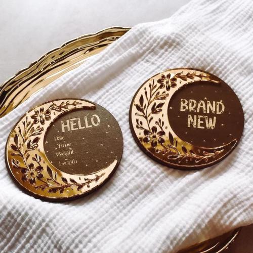 Celestial Moon Baby Milestone Markers, Gold Acrylic and Stars Nursery Decor